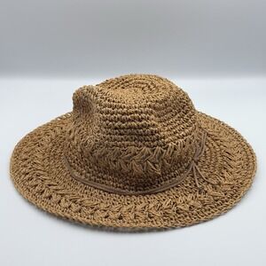Women's Scala TanCrochet floppy Sun Hat Band Adjustable Packable 100% Toyo Straw